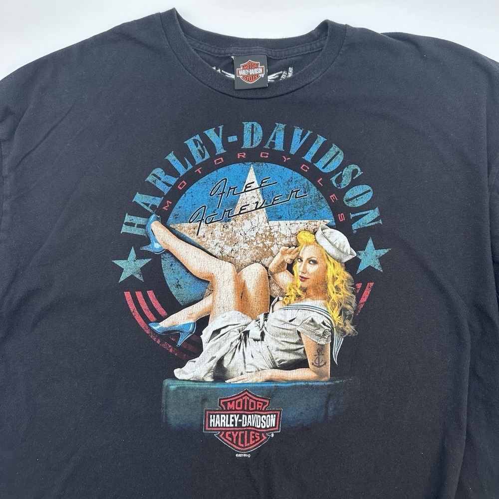 Harley Davidson Sexy Blonde Sailor Pinup Girl Biker Motorcycle T-Shirt Black 2XL